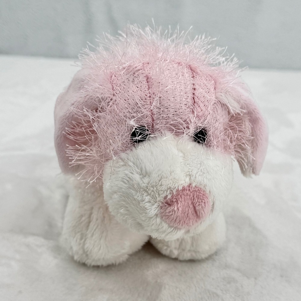 Ganz Webkinz Pink White Retired Puppy Dog Plush HM228 Tinsel Fur Stuffed Animal
